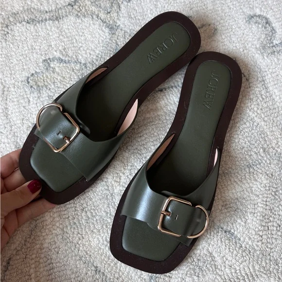 J. Crew Callie sandals in leather Olive Size 9.5 - Picture 1 of 6